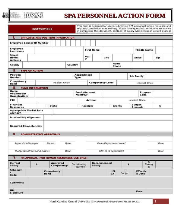 hr spa personnel action form
