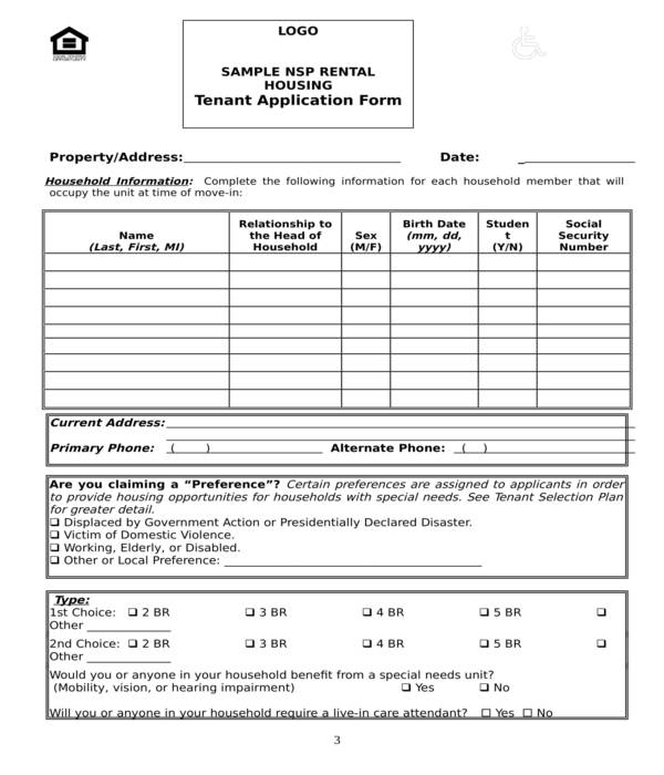 house rental tenant application form in doc