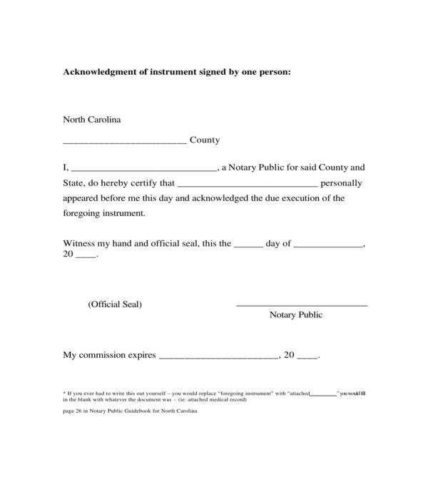 individual notary acknowledgment form
