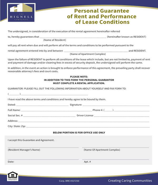 lease personal guarantee form