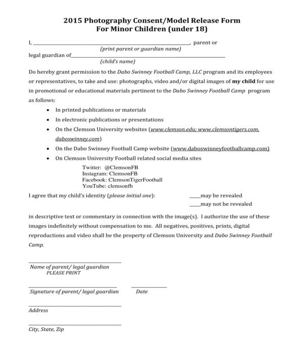 minor model photography consent release form