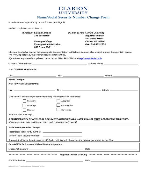 name and social security number change form