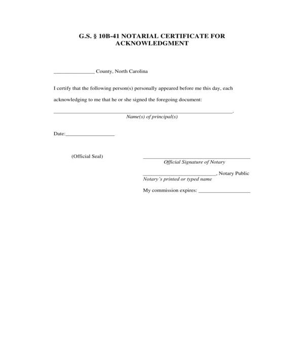 notarial certificate acknowledgment form