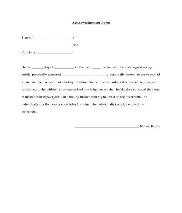 notary acknowledgment form template