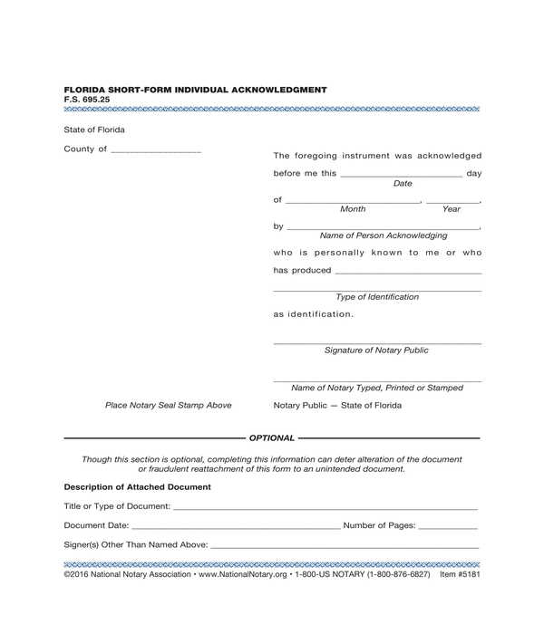 notary acknowledgment short form