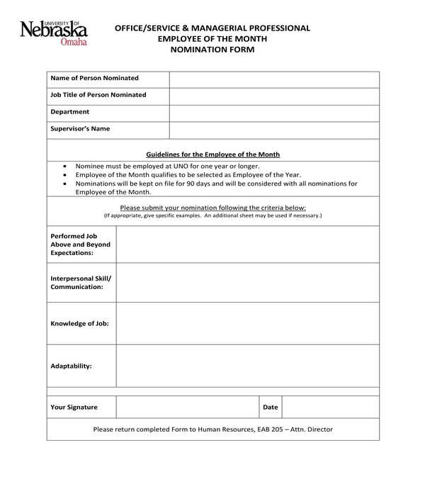 Free 10 Employee Of The Month Nomination Forms In Pdf Ms Word