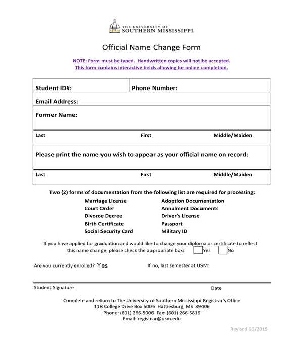official name change form