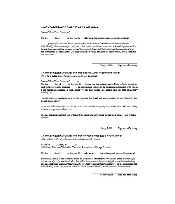 public notary acknowledgment form