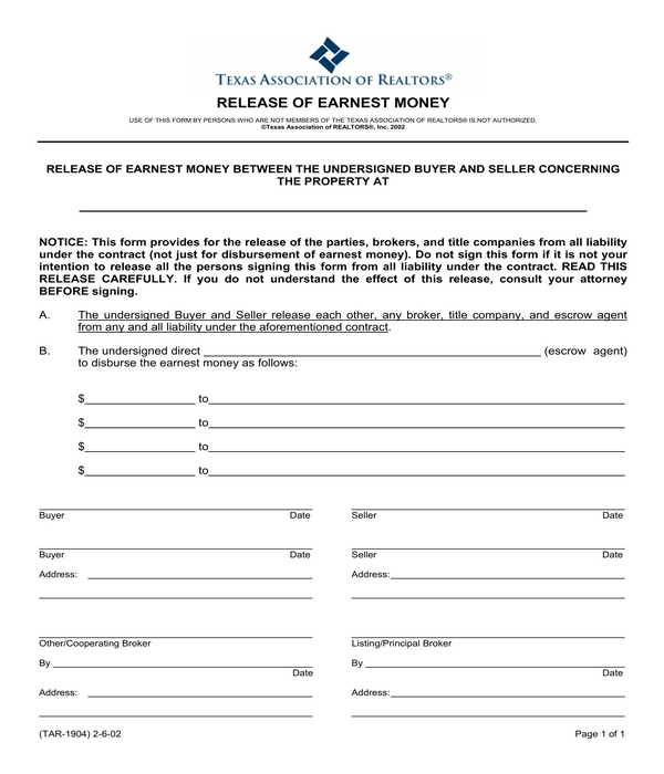 FREE 7+ Release of Earnest Money Forms in PDF