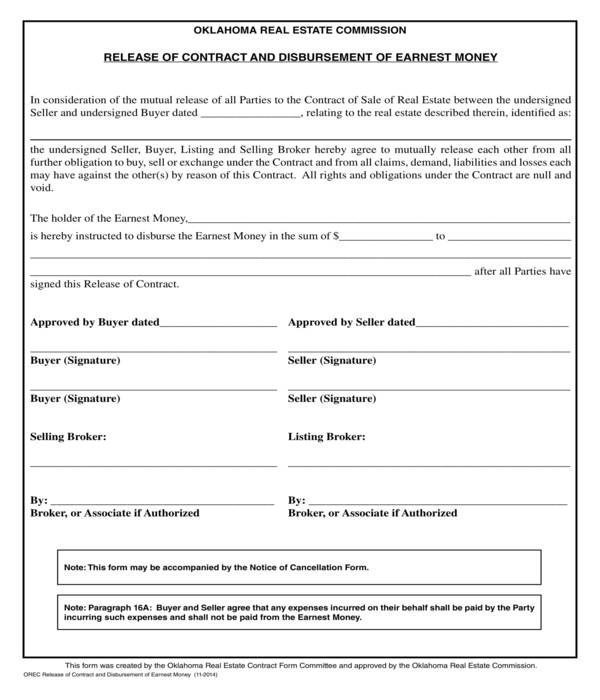 FREE 7 Release Of Earnest Money Forms In PDF
