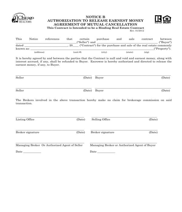 FREE 7+ Release of Earnest Money Forms in PDF