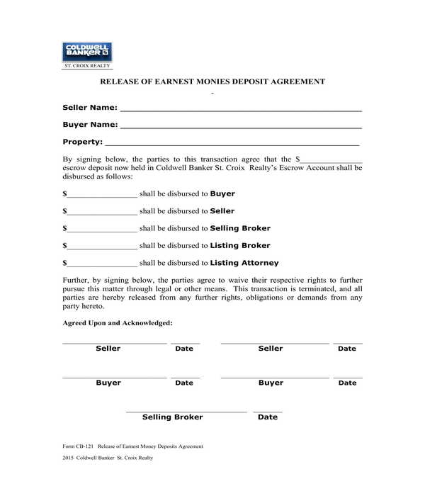 FREE 7 Release Of Earnest Money Forms In PDF