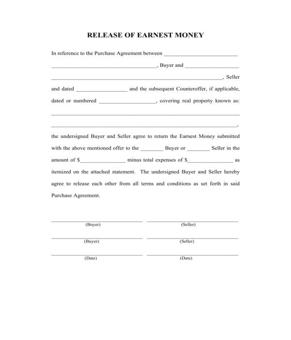 release of earnest money form sample