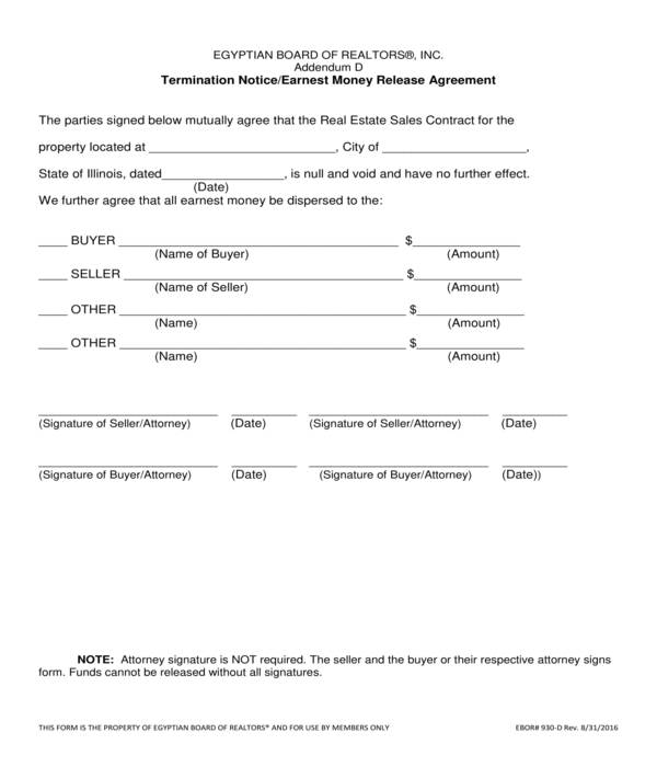 FREE 7+ Release of Earnest Money Forms in PDF