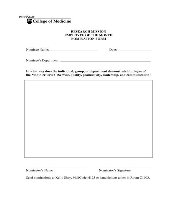 research employee of the month nomination form