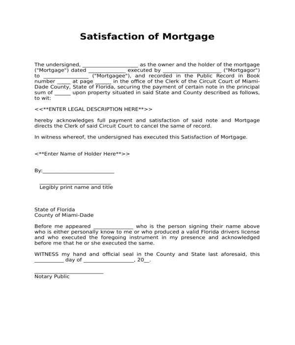 satisfaction of assignment of mortgage