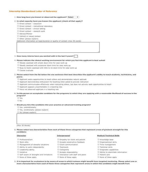 standard internship reference recommendation letter form