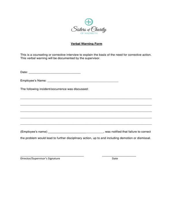 Printable Verbal Warning Template