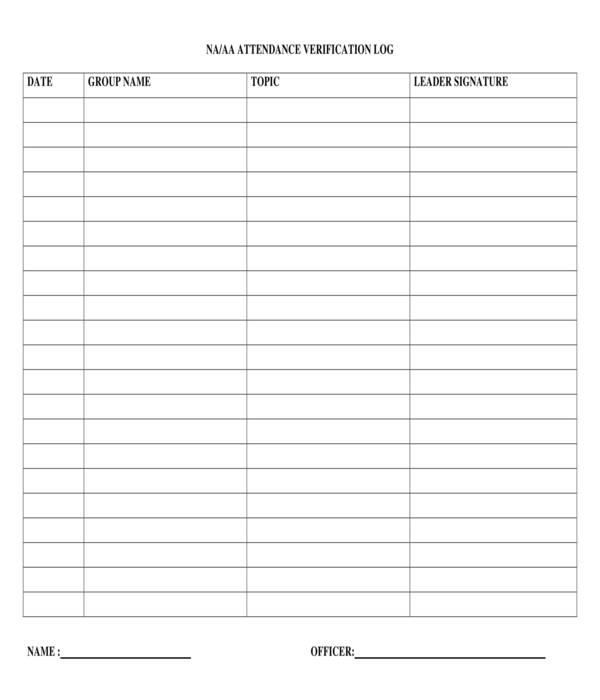 aa attendance verification log form