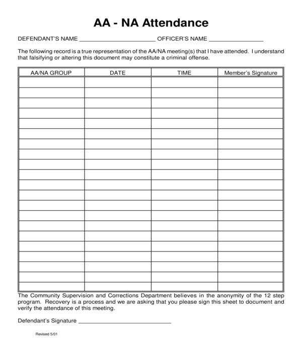 aa na attendance form