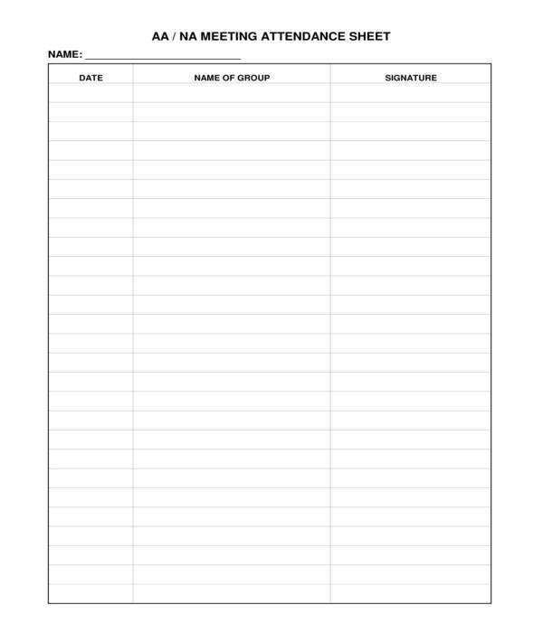 aa na meeting attendance sheet form