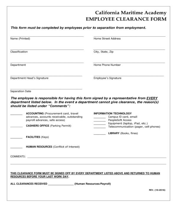 academy employee clearance form
