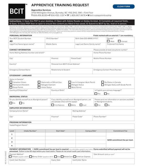 apprentice training request form
