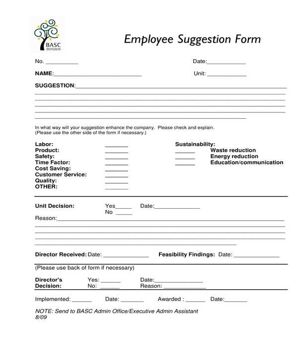 basic employee suggestion form