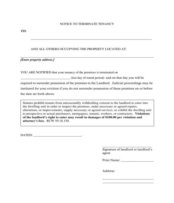 FREE 5 Notice To Terminate Tenancy Forms In PDF