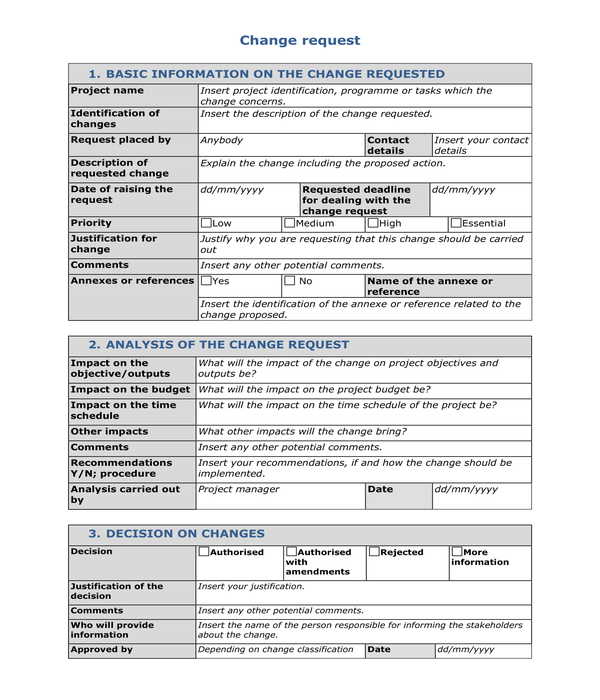 Change Request Form Template Download