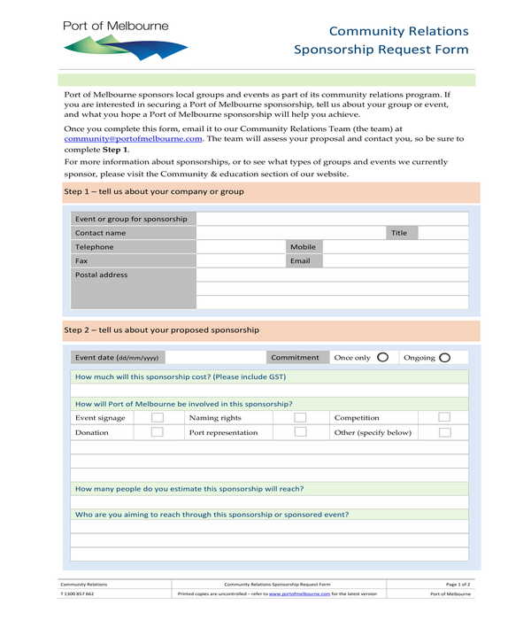 community relations sponsorship request form