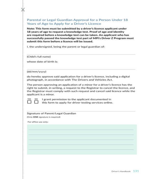 drivers license parental consent form