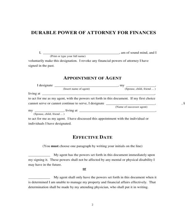 durable power of attorney for finances form