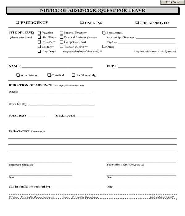 Employee Call Out Form Template