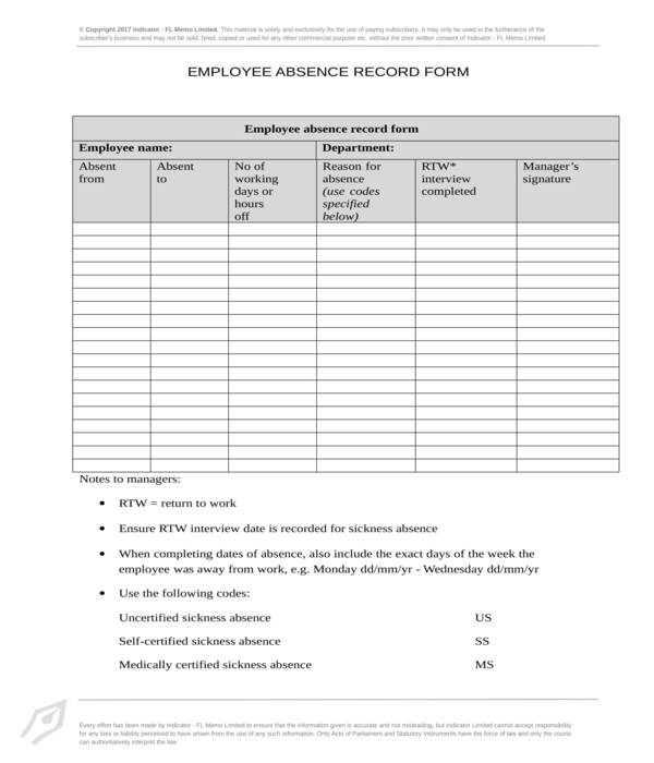 employee absence record form
