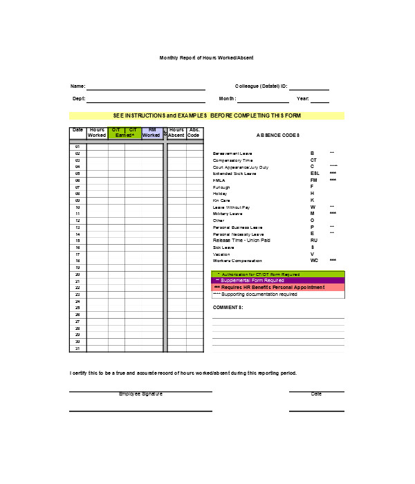 Employee Absence Record Template