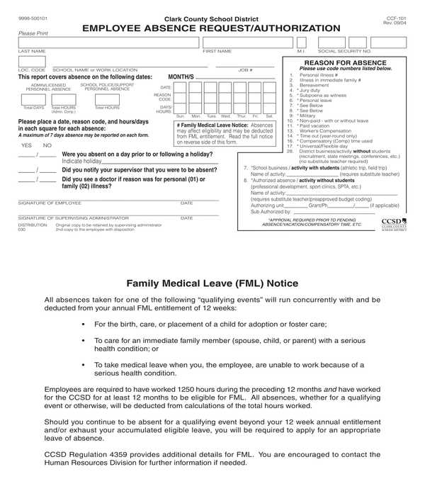 employee absence request authorization form