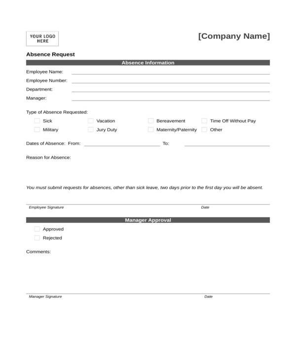 Printable Absence Form For Employees Printable Forms Free Online