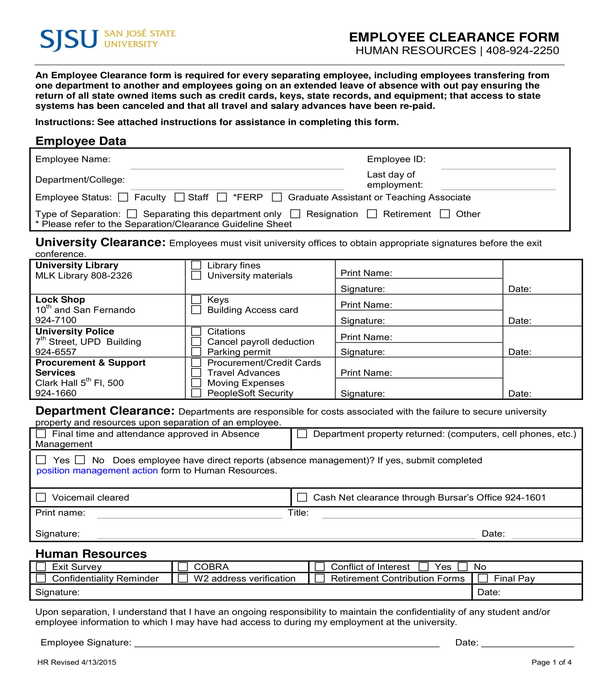 employee clearance form sample