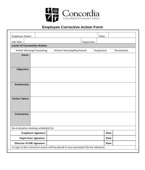 employee corrective action form in doc