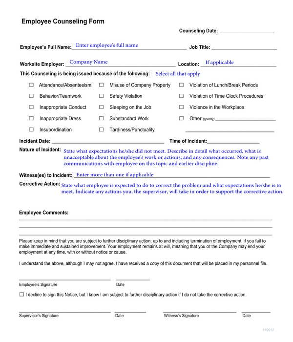 FREE 8+ Employee Counseling Form Samples in PDF MS Word