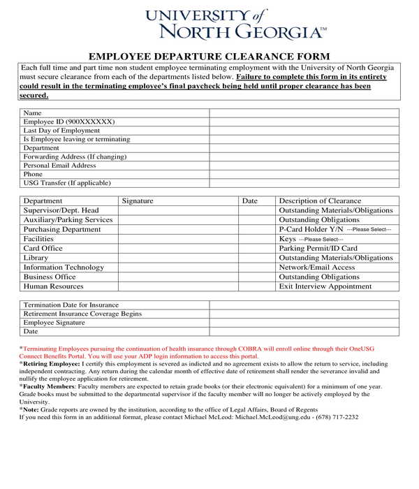 employee departure clearance form