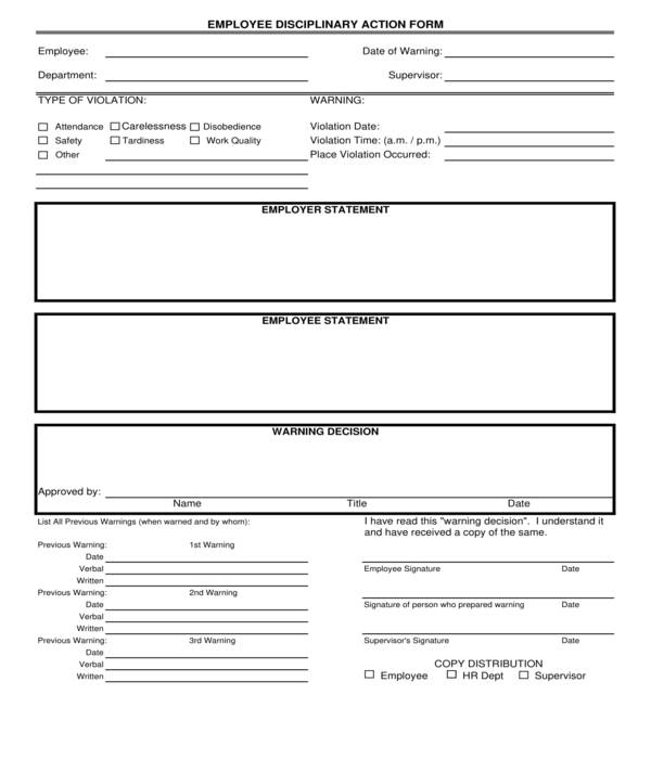 employee disciplinary action form sample