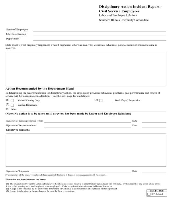 employee disciplinary action incident report form