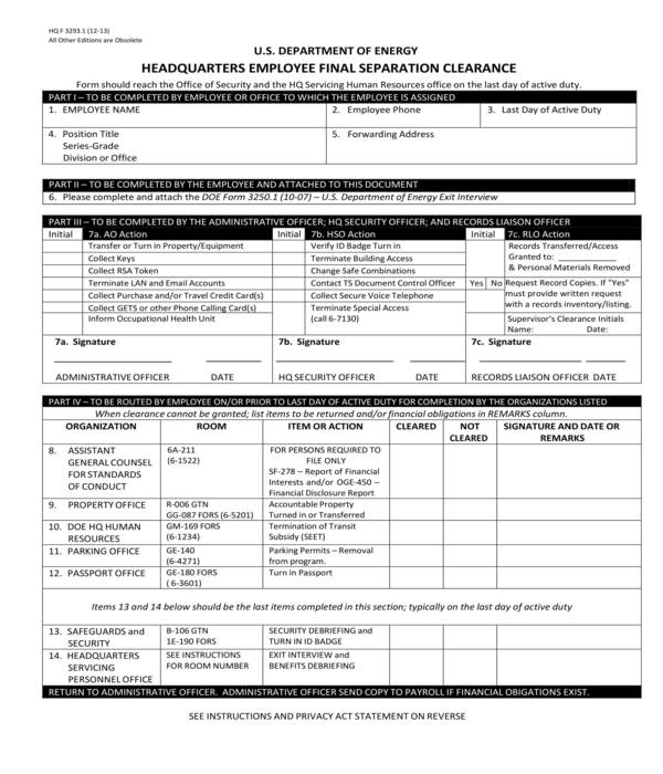 employee final separation clearance form