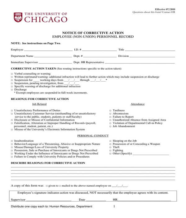 employee personnel corrective action notice form