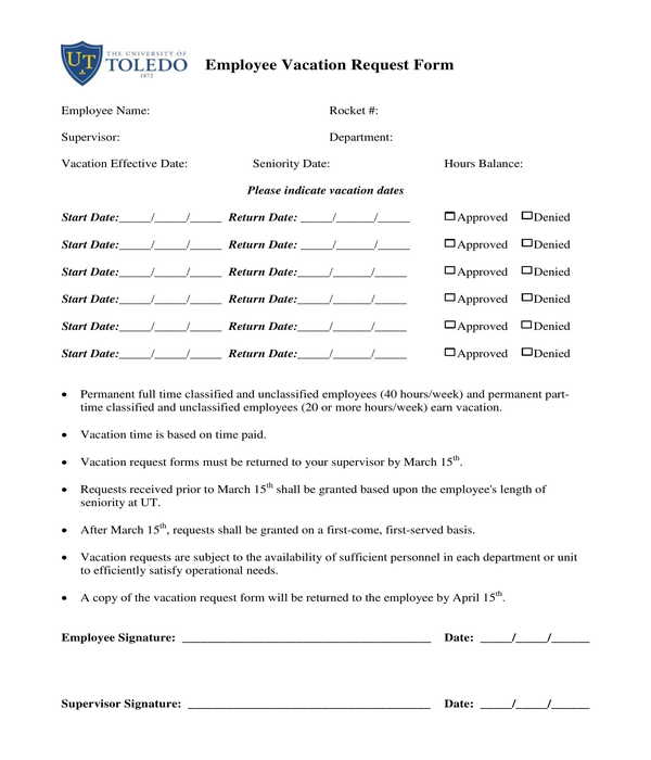 employee vacation request form