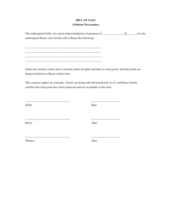 equipment bill of sale without warranties form