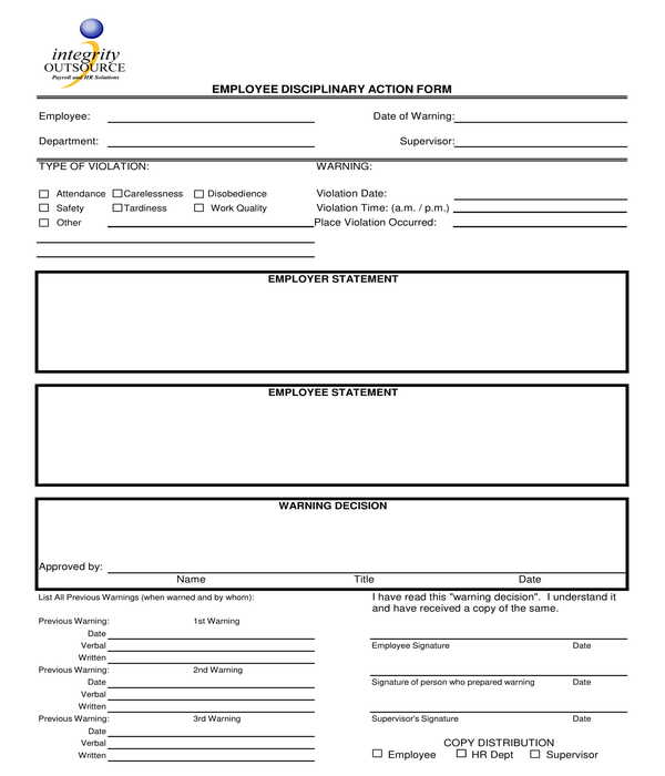 fillable employee disciplinary action form