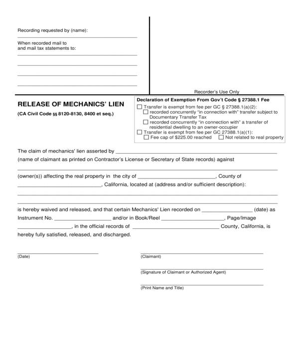 FREE 5+ Contractor's Mechanic's Lien Release Forms in PDF